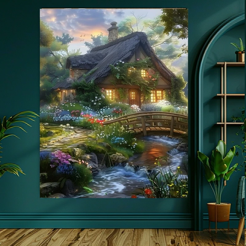  پوستر طرح مخمل کلبه مدل پل چوبی کد AR303323