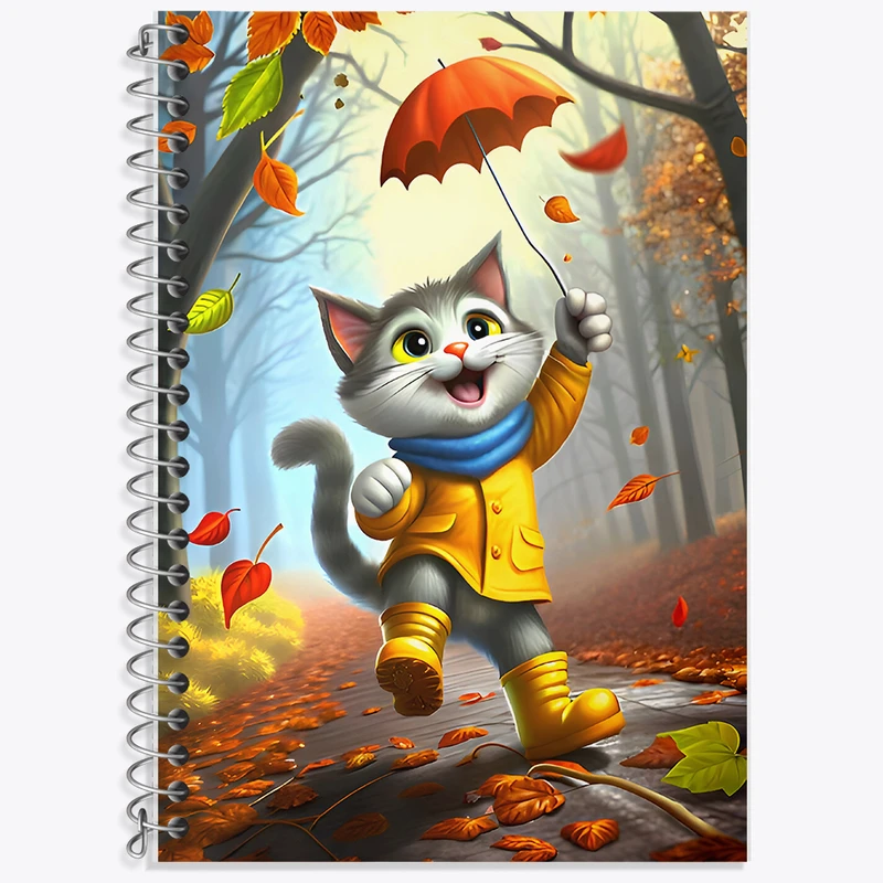 دفتر زبان 50 برگ خندالو مدل دو خط طرح گربه بامزه کد F7090