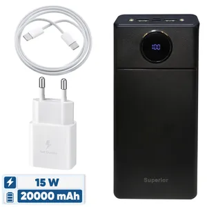 پاوربانک 15 وات ساپریور مدل WP-04 ظرفیت 20000 میلی آمپر ساعت به همراه آداپتور و کابل USB-C 