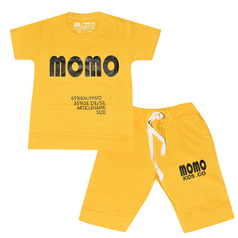 ست تی شرت و شلوارک پسرانه مدل momo رنگ زرد