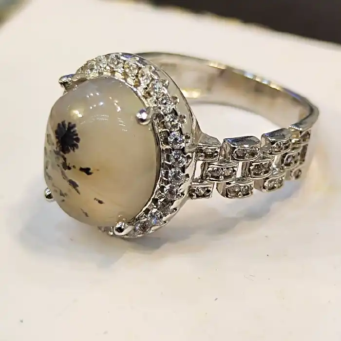 انگشتر نقره زنانه مدل سنگ عقیق شجر کد 741