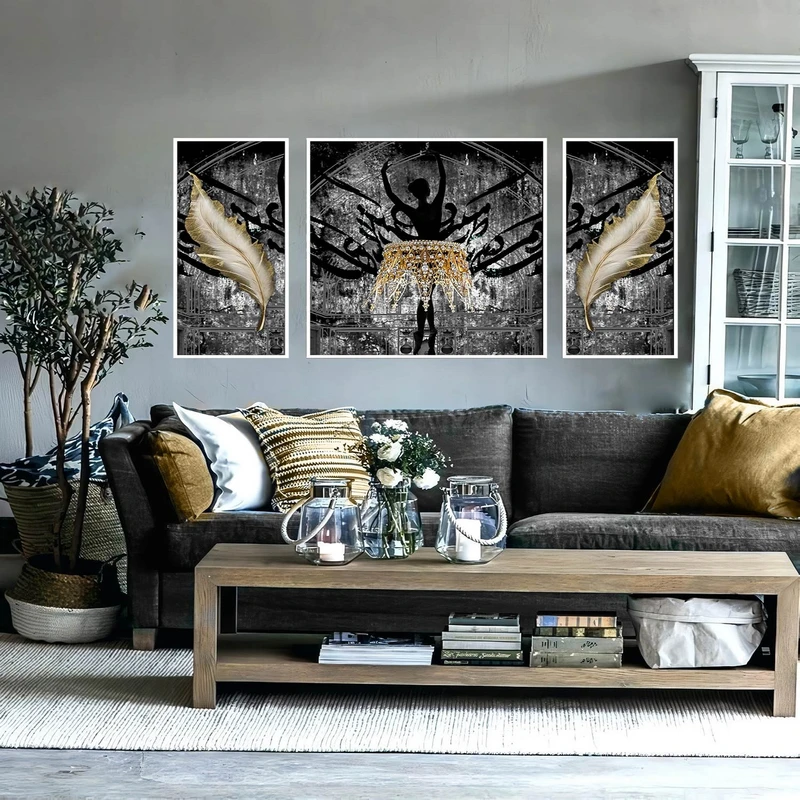 تابلو بکلیت طرح مدرن دیجیتال آرت مدل شاین اکلیلی W-2864 مجموعه 3 عددی