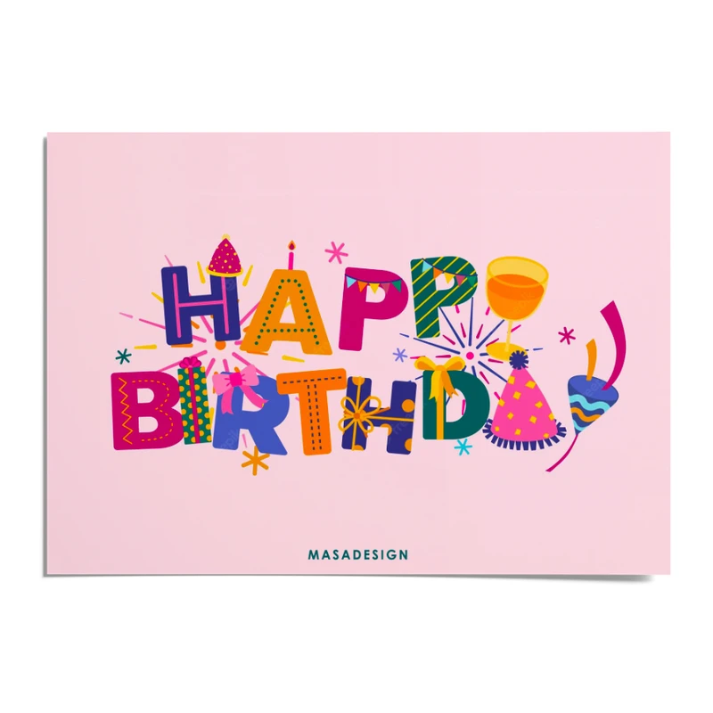 کارت پستال ماسا دیزاین مدل POSTHB طرح تبریک تولد مبارک