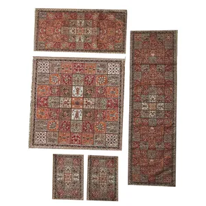 ست 5 تکه رو میزی ترمه سنتی یزد طرح خشتی زرین کد ts03