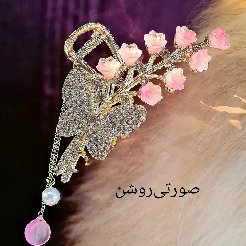 کلیپس مو زنانه مدل گل و پروانه آویزدار کد art 77