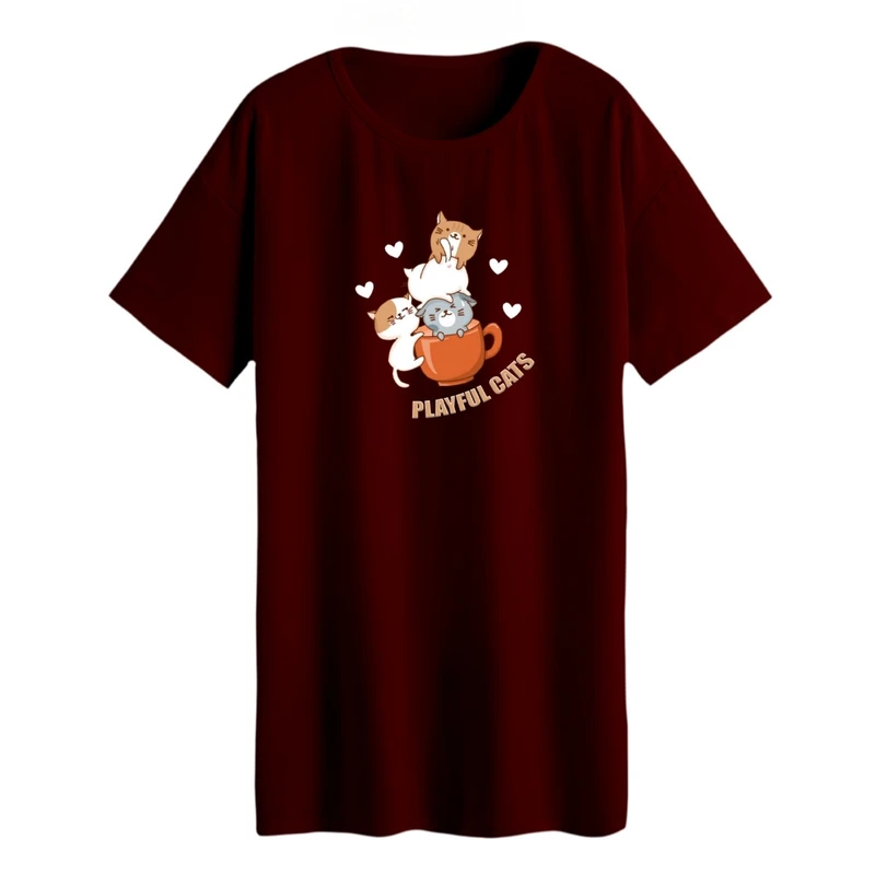 تی شرت لانگ زنانه مدل گربه های بازیگوش