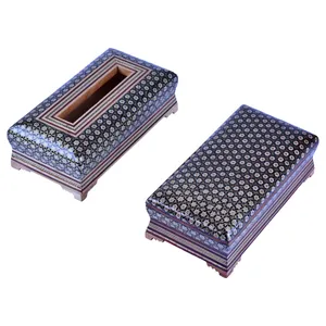 ست جعبه دستمال کاغذی و جعبه کارد و چنگال خاتم کاری مدل نفیس کد 2714