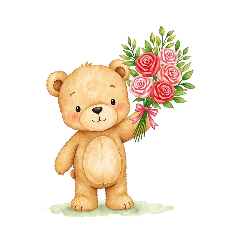 استیکر پارچه و لباس پاد آفرین مدل عروسک خرسی و گل کد 921