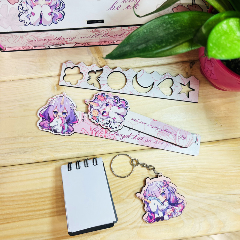 بسته لوازم تحریر مدل یونیکورن و گل فانتزی مجموعه 6 عددی