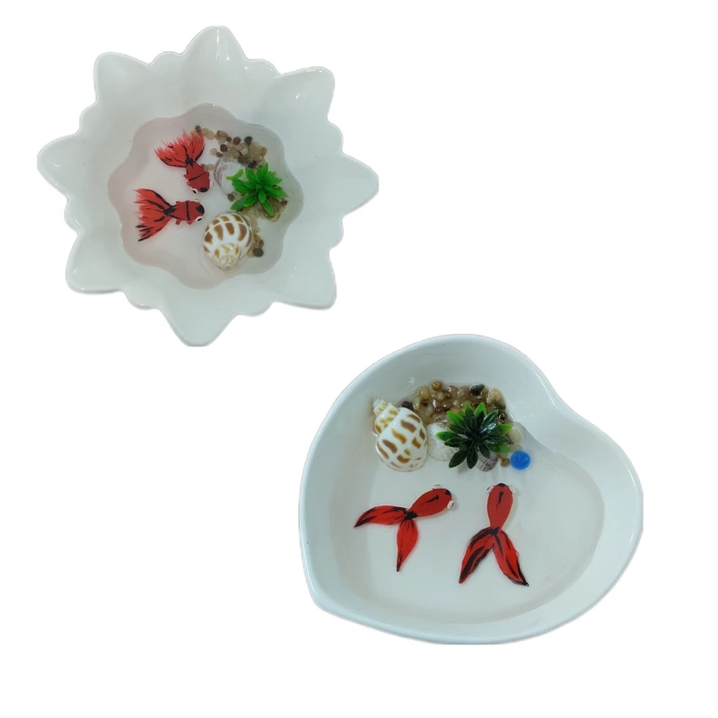 ظرف ماهی هفت سین سرامیکی مدل قلب و دونه برفی مجموعه 2 عددی