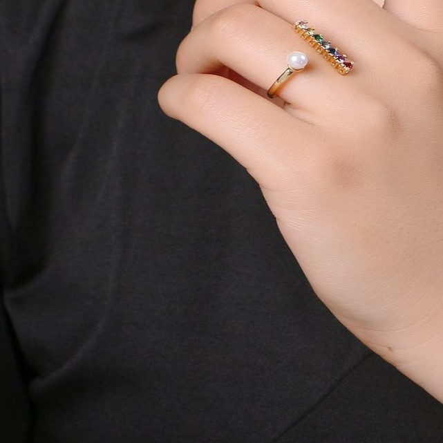 انگشتر طلا 18 عیار زنانه قیراط طرح مروارید کد GH2725