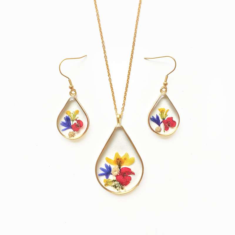 نیم ست زنانه مدل رزینی گل خشک طبیعی