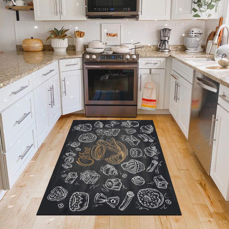 فرش پارچه ای مدل آشپزخانه طرح فانتزی کافی تایم کد 6008