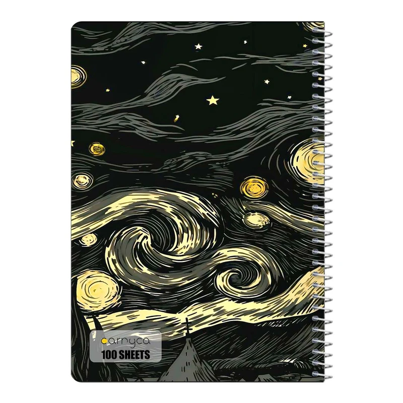 دفتر مشق 100 برگ سیمی کارنیکا طرح شب پرستاره فانتزی ون گوگ Fantasy Starry Night Van Gogh کد 41160