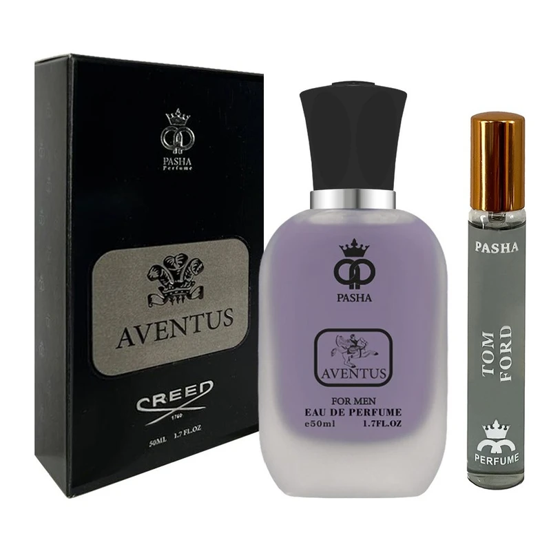 ادو پرفیوم مردانه پاشا مدل اونتوس با رایحه خنک حجم 50 میلی لیتر به همراه عطر جیبی پاشا مدل تام فورد بلک ارکید با رایحه گرم حجم 24 میلی لیتر