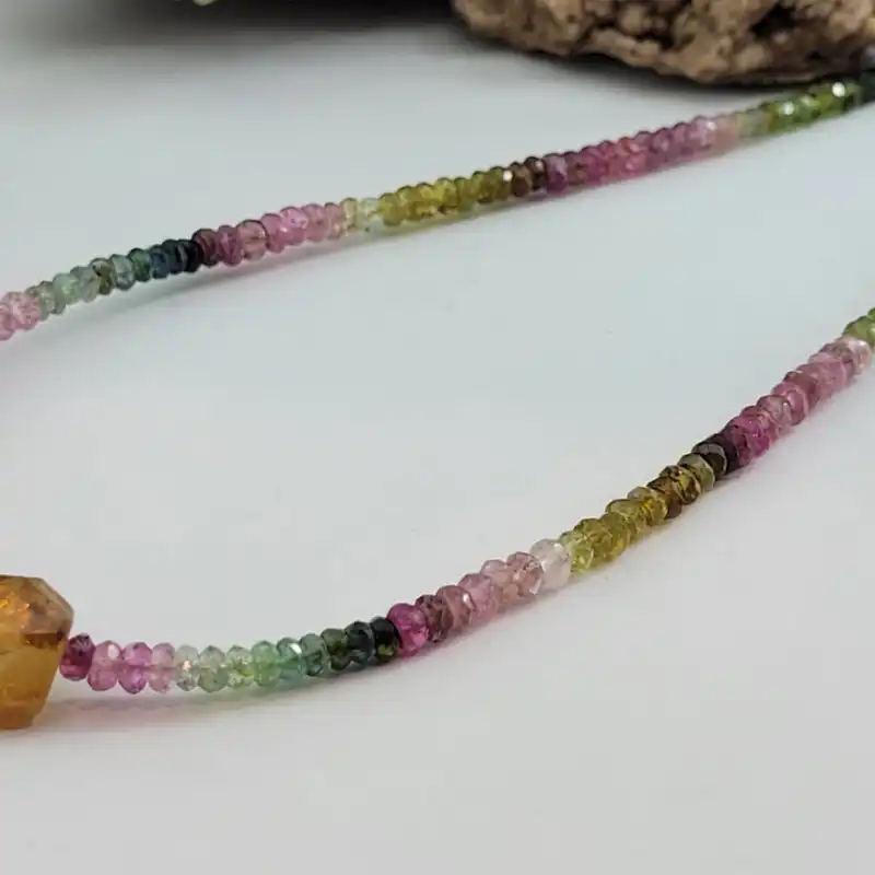 گردنبند زنانه مدل سنگ تورمالین جواهری و سیترین کد 400