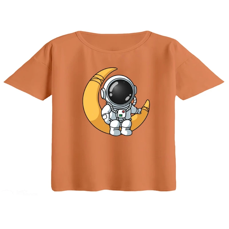 کراپ تی‌شرت آستین کوتاه زنانه مدل فضانورد کد ۱۶