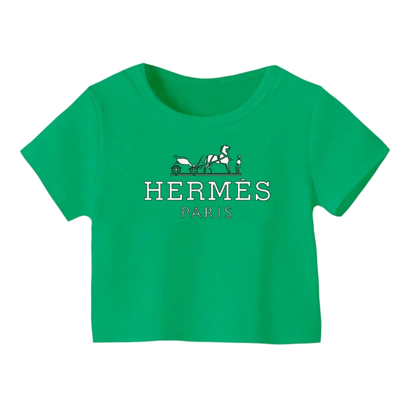 کراپ‌ تی‌شرت آستین کوتاه زنانه مدل لوگو کد 02