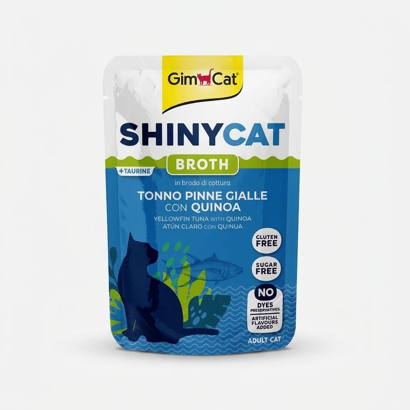 پوچ گربه بالغ جیم کت مدل ShinyCat Broth طعم ماهی تن و کینوآ وزن 70 گرم