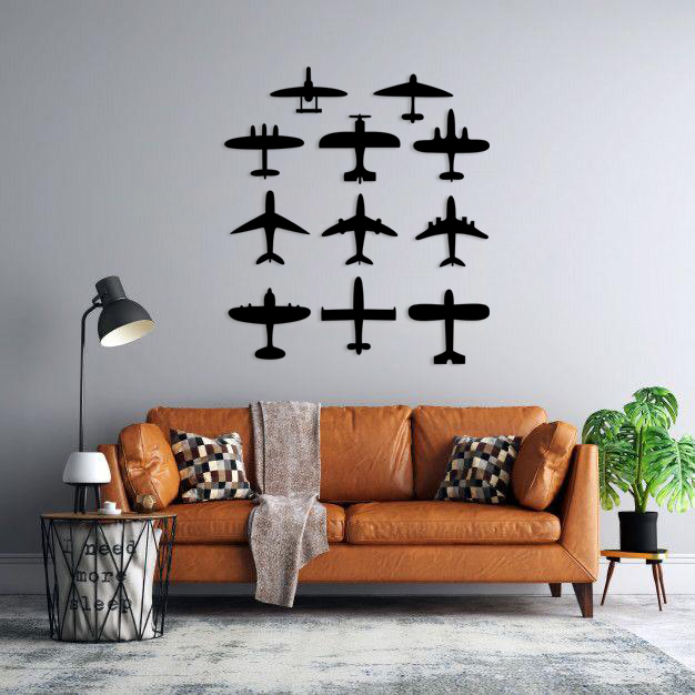 استیکر دیواری طرح هواپیما مجموعه ۱۱ عددی 