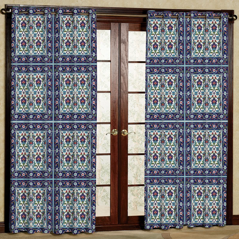   پرده مدل طرح کاشی مربعی هازان پانچی کد 119 D سایز 140x200 سانتی متر