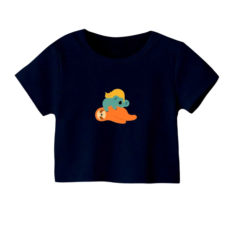 کراپ‌ تی‌شرت آستین کوتاه زنانه مدل تنبل و کوالا