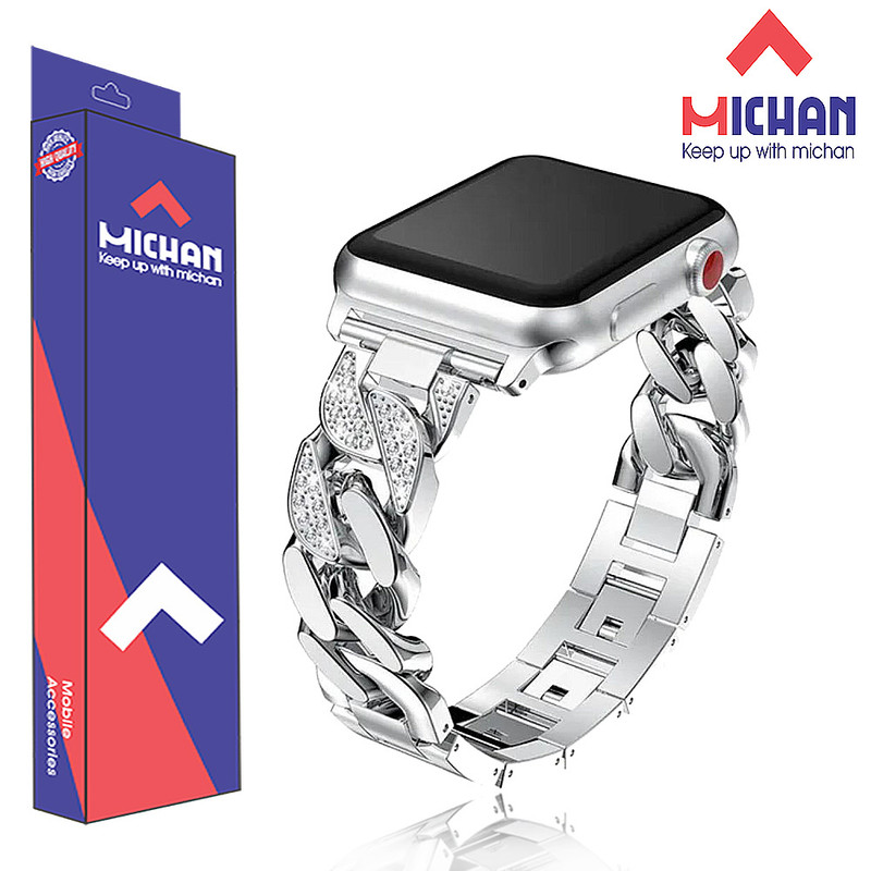 بند میچان مدل Diamond Stell مناسب برای اپل واچ سری 9 45 میلی متری/۸ ۴۵ میلی متری