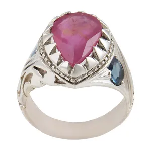 انگشتر نقره مردانه  بازرگانی میلادی مدل سنگ یاقوت سرخ رکاب دست ساز کد AM_1804