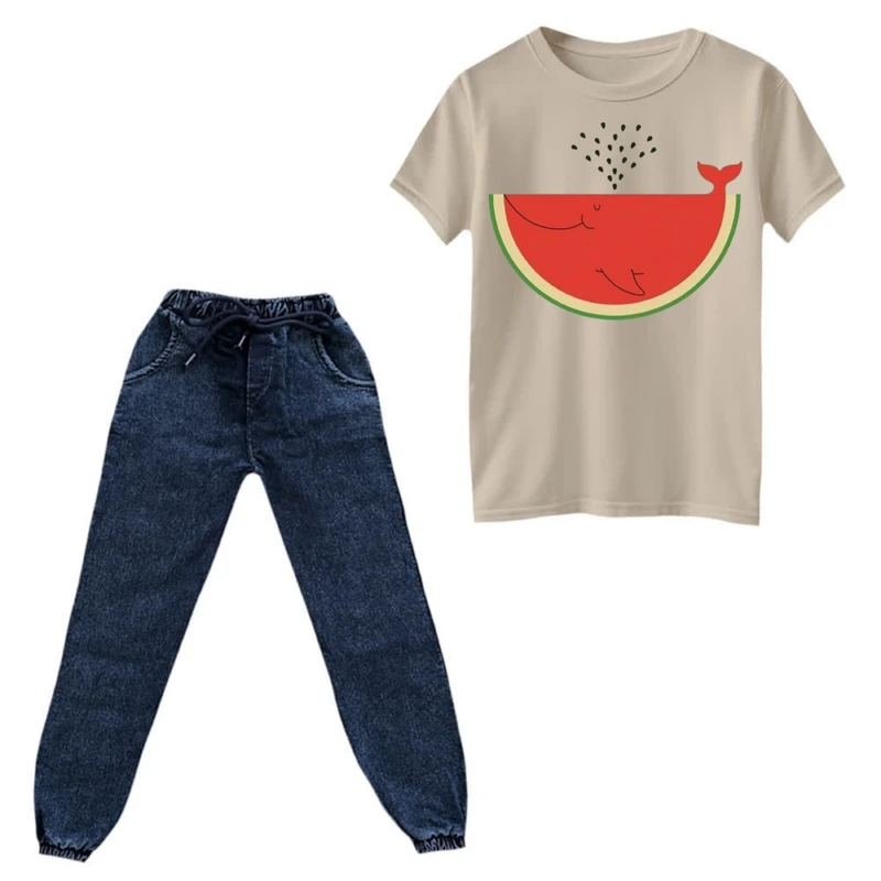 ست تی‌شرت و شلوار دخترانه مدل هندوانه یلدایی کد15