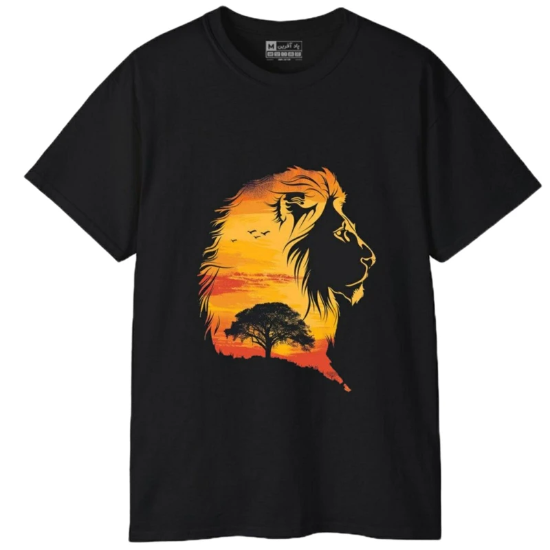 تی‌شرت آستین کوتاه مردانه پاد آفرین مدل حیوانات شیر درخت کد 1993
