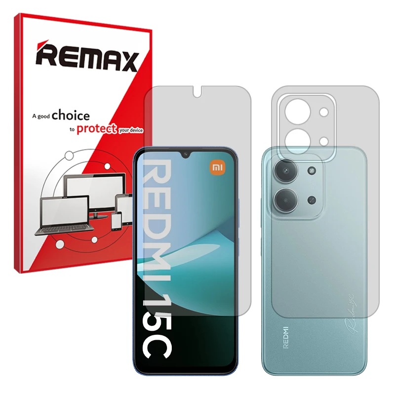 محافظ صفحه نمایش شفاف ریمکس مدل Resistant مناسب برای گوشی موبایل شیائومی Redmi 15C به همراه محافظ پشت گوشی