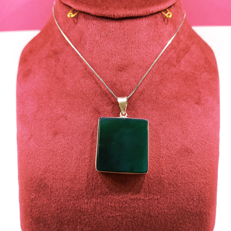 آویز گردنبند نقره زنانه مدل عقیق سبز کد 02