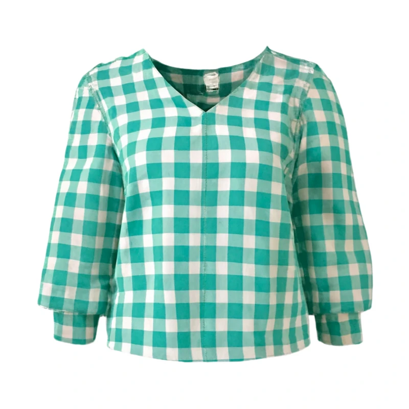 بلوز آستین بلند یقه گرد زنانه مدل چهارخانه 