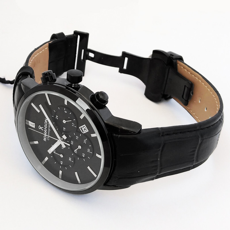 ساعت مچی عقربه‌ای مردانه رومانسون مدل کرنوگراف سه موتورفعال بندچرمی تاریخ شمار کد 37