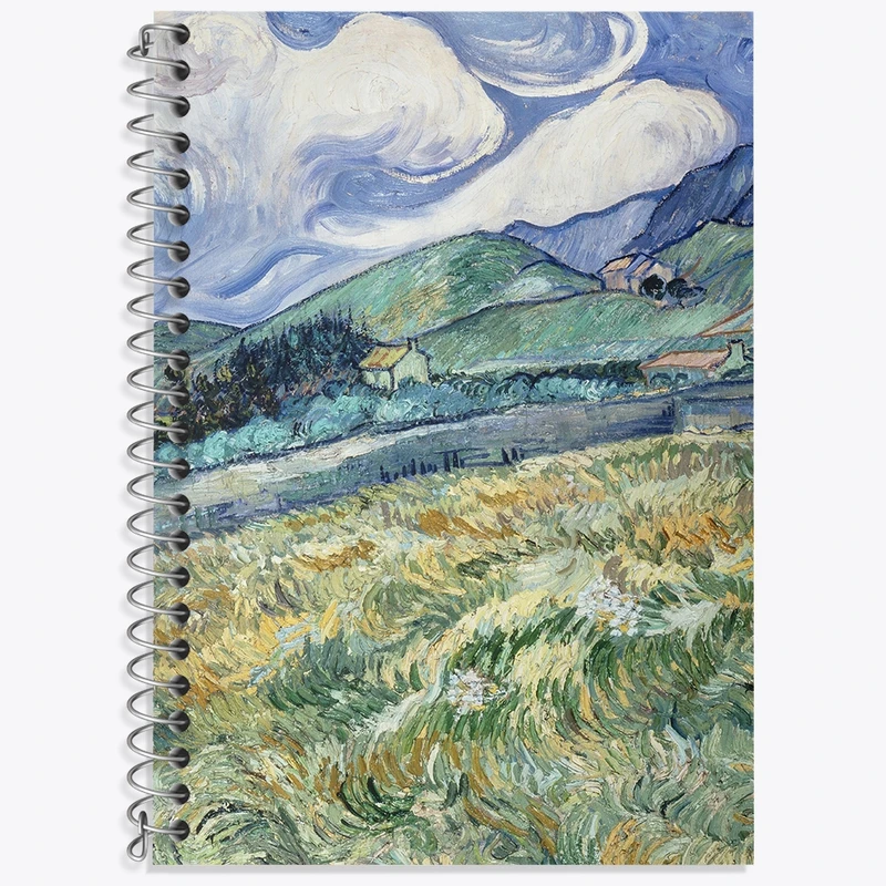 دفتر زبان 50 برگ خندالو مدل سه خط طرح منظره کوه پشت بیمارستان ونسان ونگوگ (Van Gogh) کد 36796