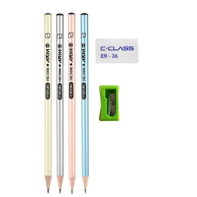 پاک کن سی.کلاس مدل بیدار به همراه مداد مشکی و تراش مجموعه 6 عددی