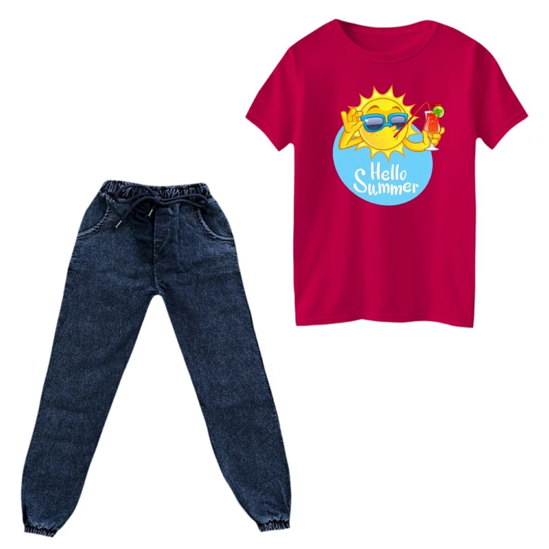 ست تی‌شرت و شلوار پسرانه مدل سلام تابستون