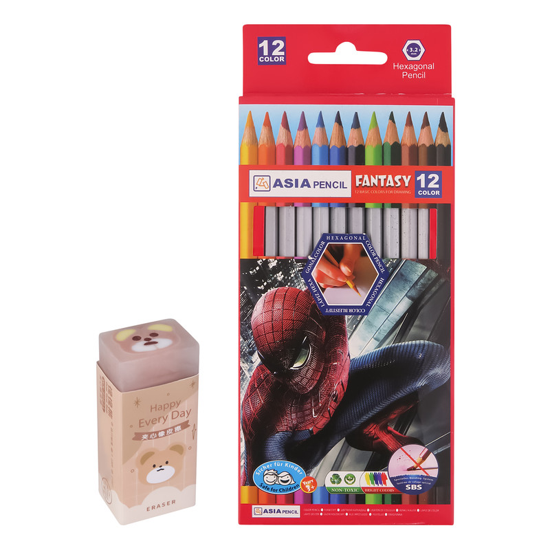 مداد رنگی 12 رنگ آسیا طرح خرسی کد 1017 به همراه پاک کن