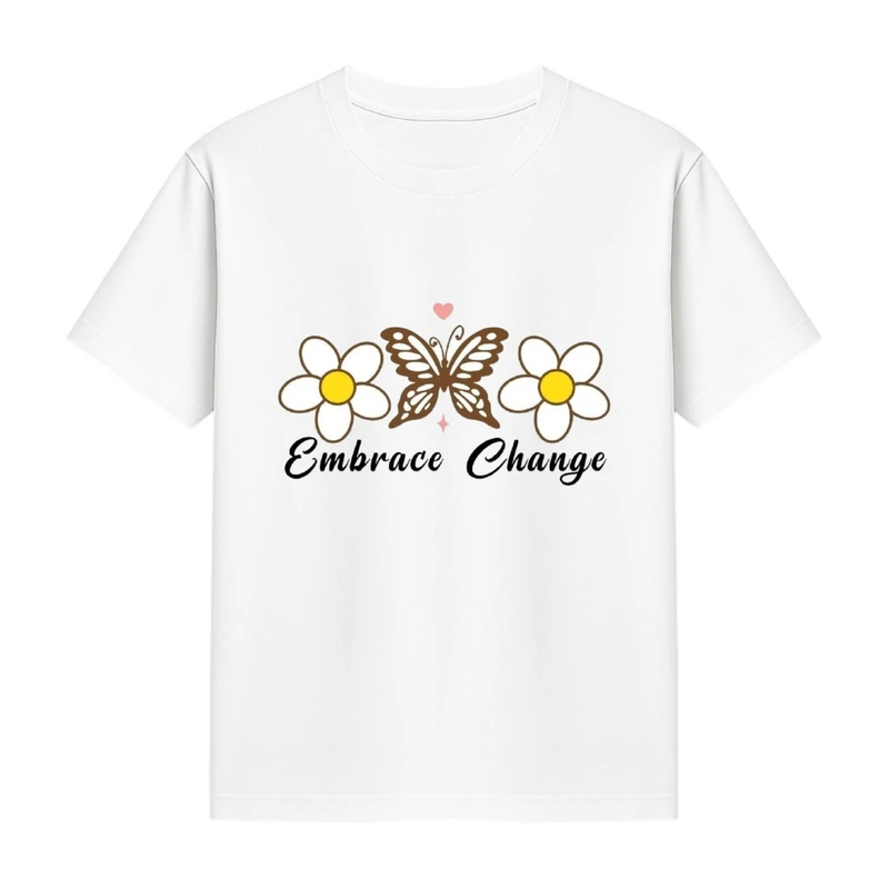 تی‌شرت آستین کوتاه دخترانه مدل پروانه و گل کد p1 