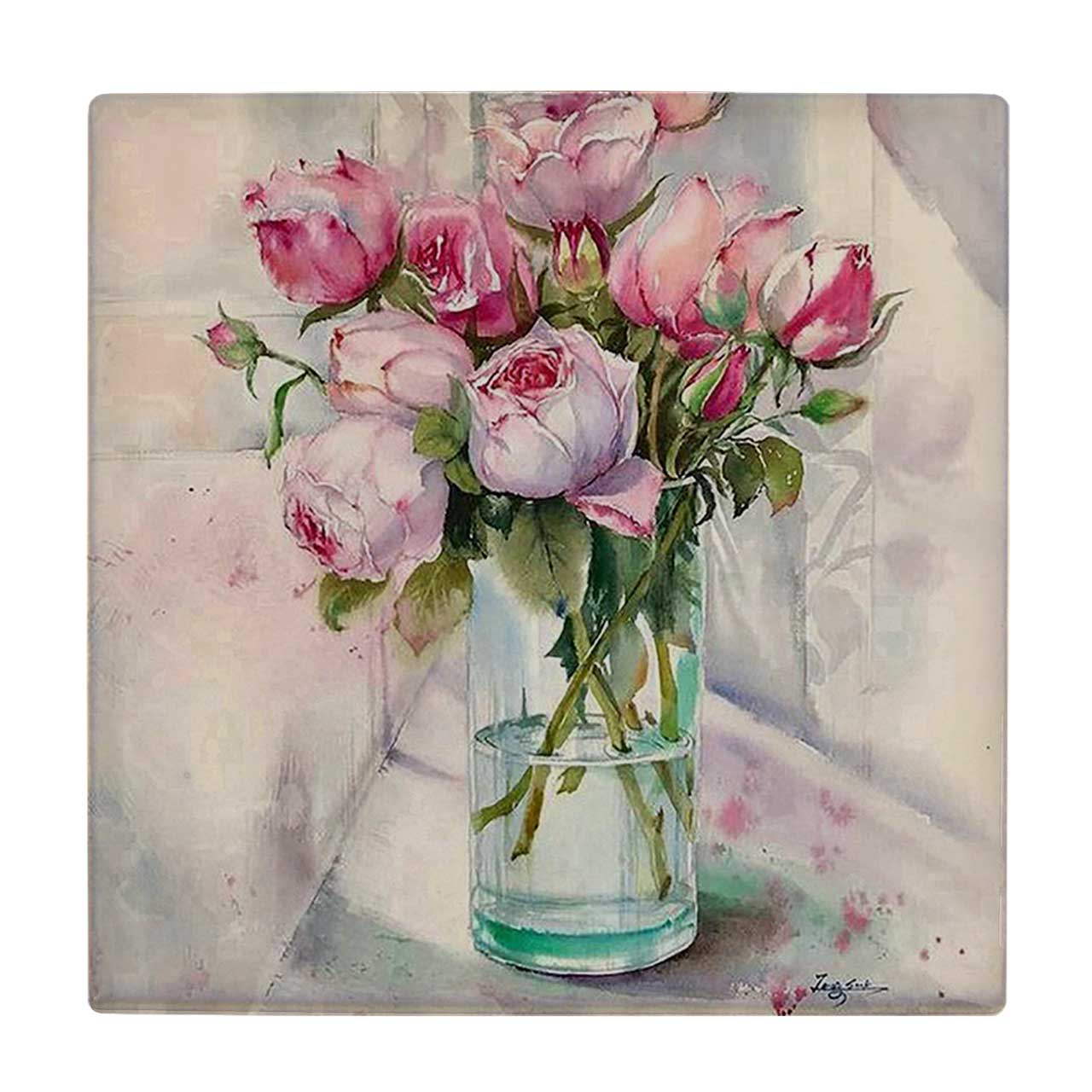  زیر لیوانی  طرح نقاشی گلدان گل رز کد    5775145_4111