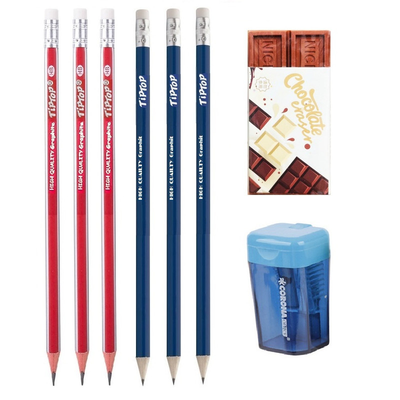 تراش کرونا مدل آذر 23 به همراه پاکن و مداد مشکی مجموعه 8 عددی