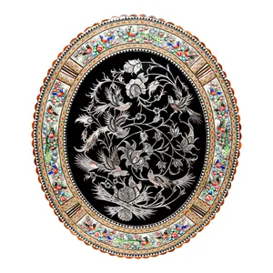 تابلو قلمزنی مسی صنایع دستی فاخر مدل الیپس طرح گل و مرغ برجسته کد Gr68p58-3f4