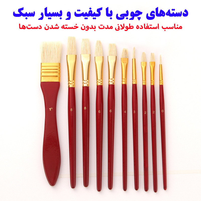 ست قلمو مو طبیعی مدل کیف دار کد Hog Bristle مجموعه 10 عددی