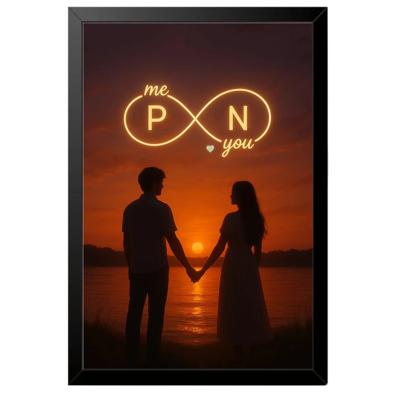 تابلو بکلیت طرح عاشقانه بی‌نهایت حروف P و N مدل B-pe130126 فریم مشکی