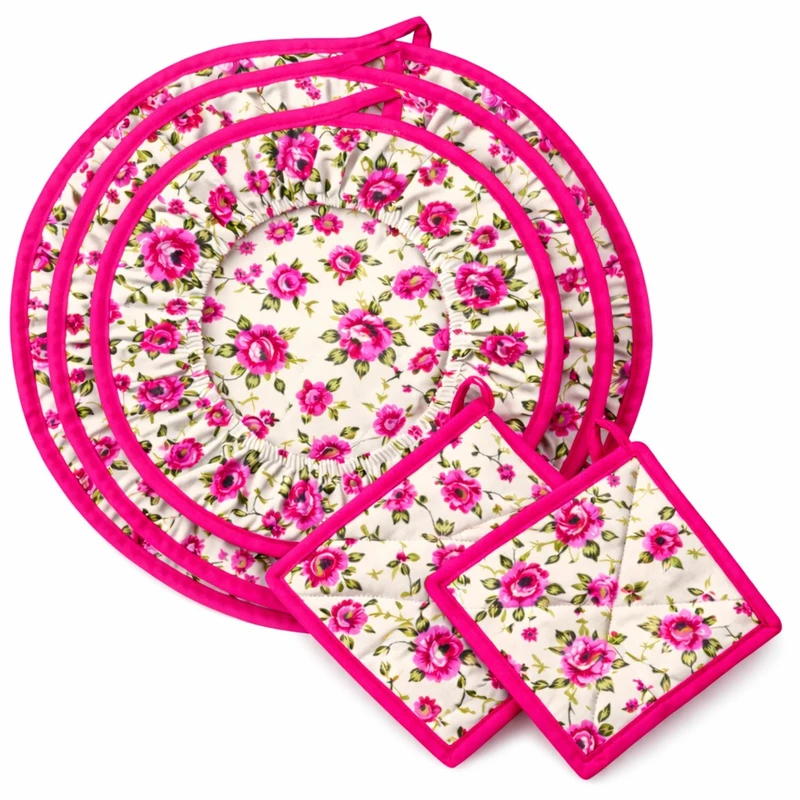 ست  لوازم پارچه ای آشپزخانه 5 تکه طرح گلدار مدل باران