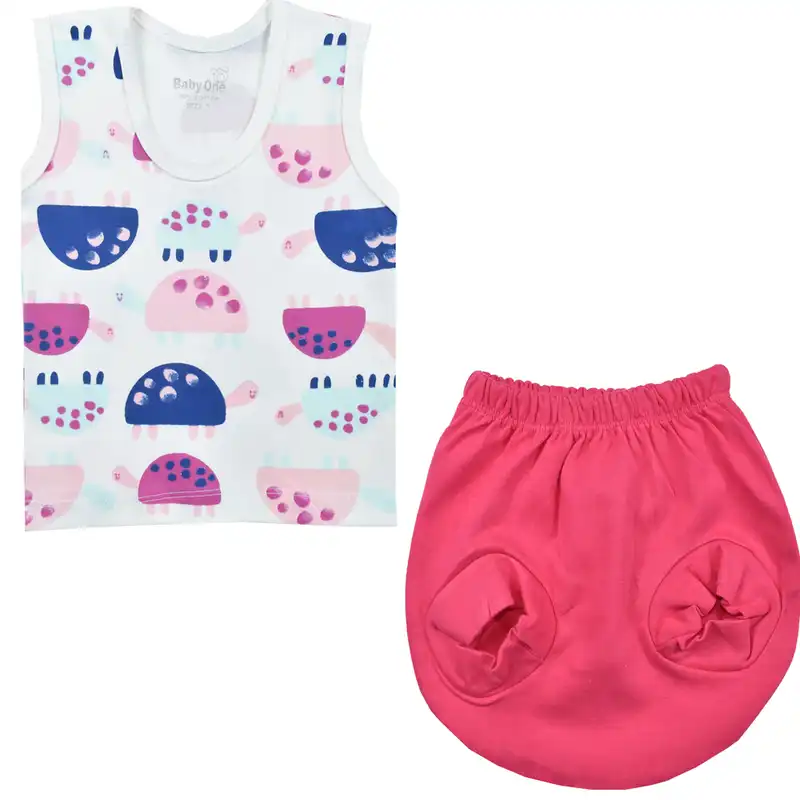 ست تاپ و شورت نوزادی بی بی وان مدل لاک پشت