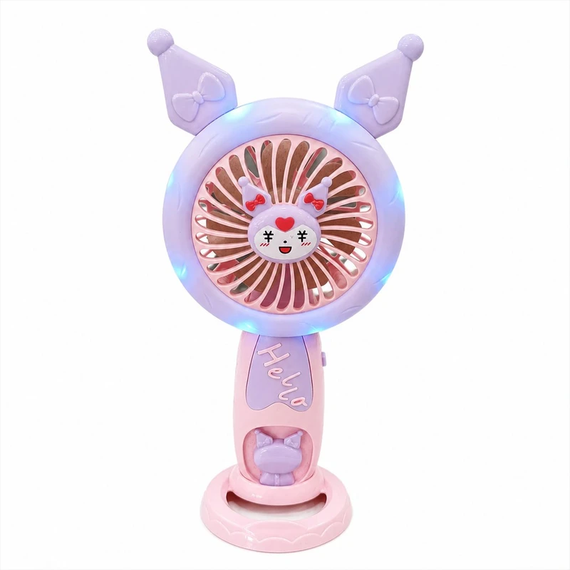 پنکه دستی شارژی مدل HQ-59A طرح خرگوشی با پایه رومیزی و چراغ LED