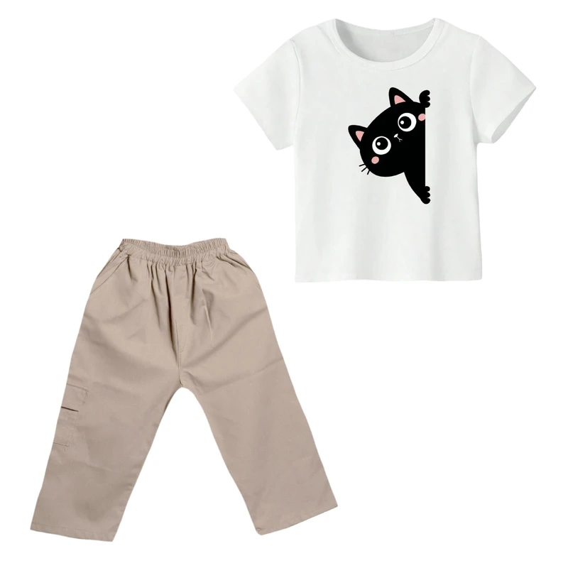 ست تی شرت و شلوارک پسرانه مدل گربه کد ۱۵