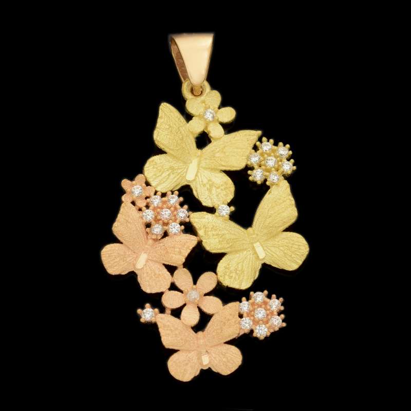 آویز گردنبند طلا 18 عیار زنانه طلای مستجابی مدل گل و پروانه کد 6723