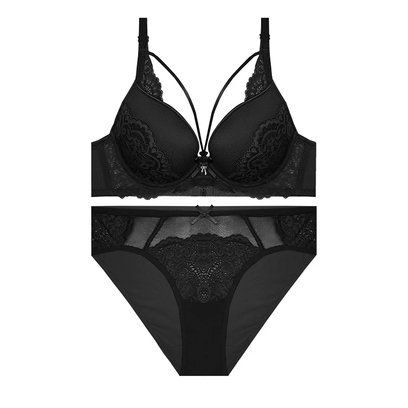 ست سوتین و شورت اسفنجی زنانه مدل جکدار هارنس دار طرح گیپور فنردار کاپ B کد 28002